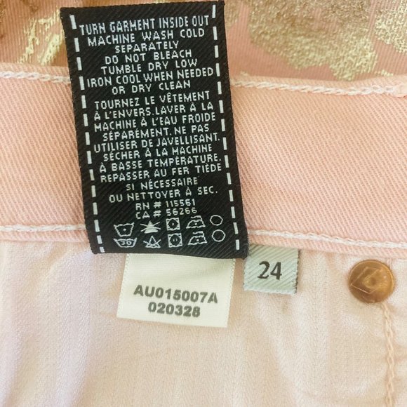 Jeans 7For All Mankind Pink Gold Leopard Print Jeans Low Rise 24 Waist SkinnyLeg - Picture 8 of 8